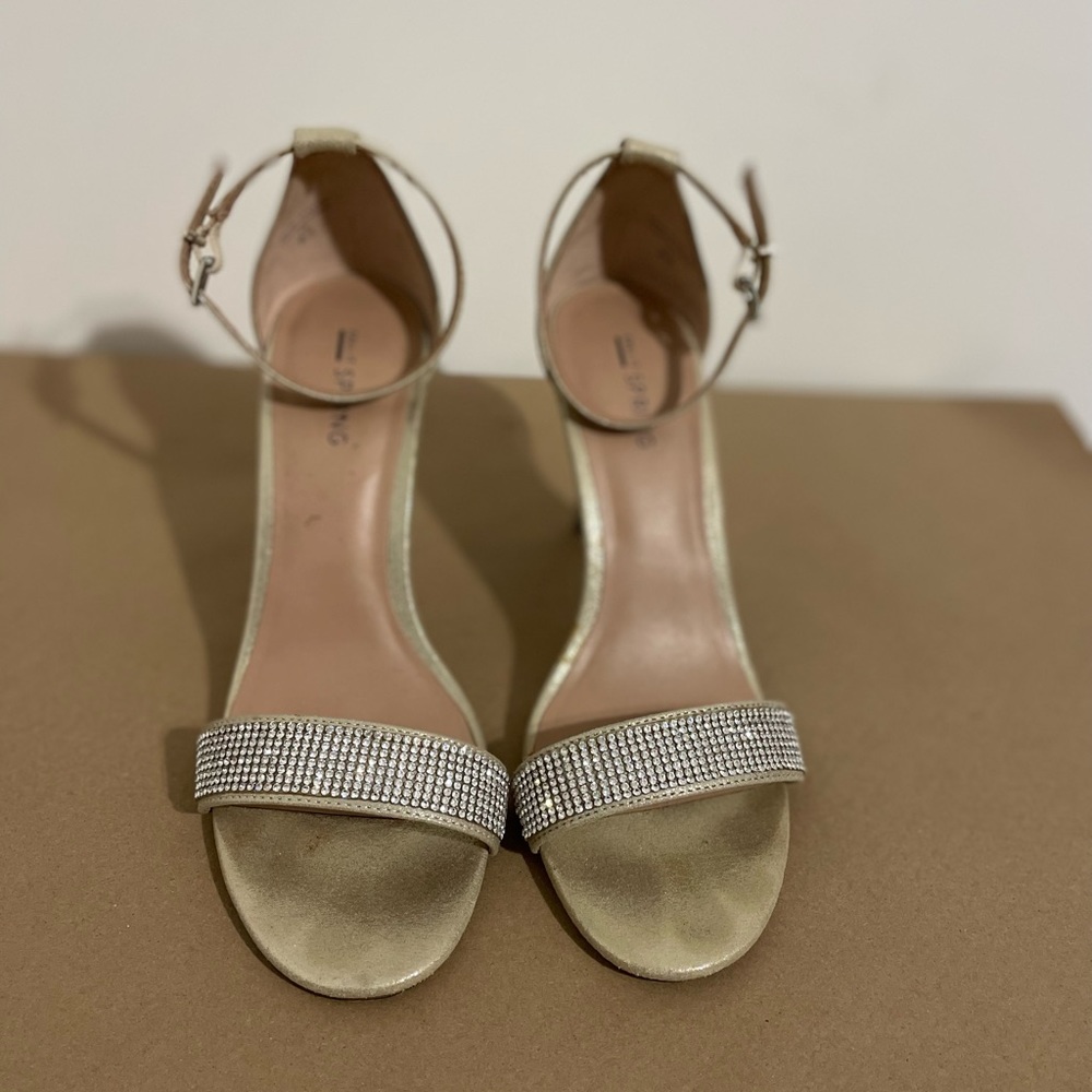 Golden heels with silver rhinestones